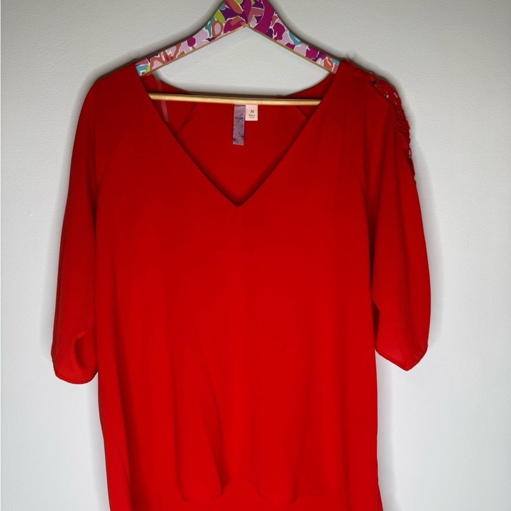 Elegant V-Neck Red Blouse | Size Medium - Picture 3 of 6
